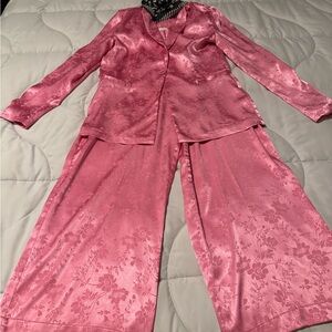 Pink Floral Satin Suit